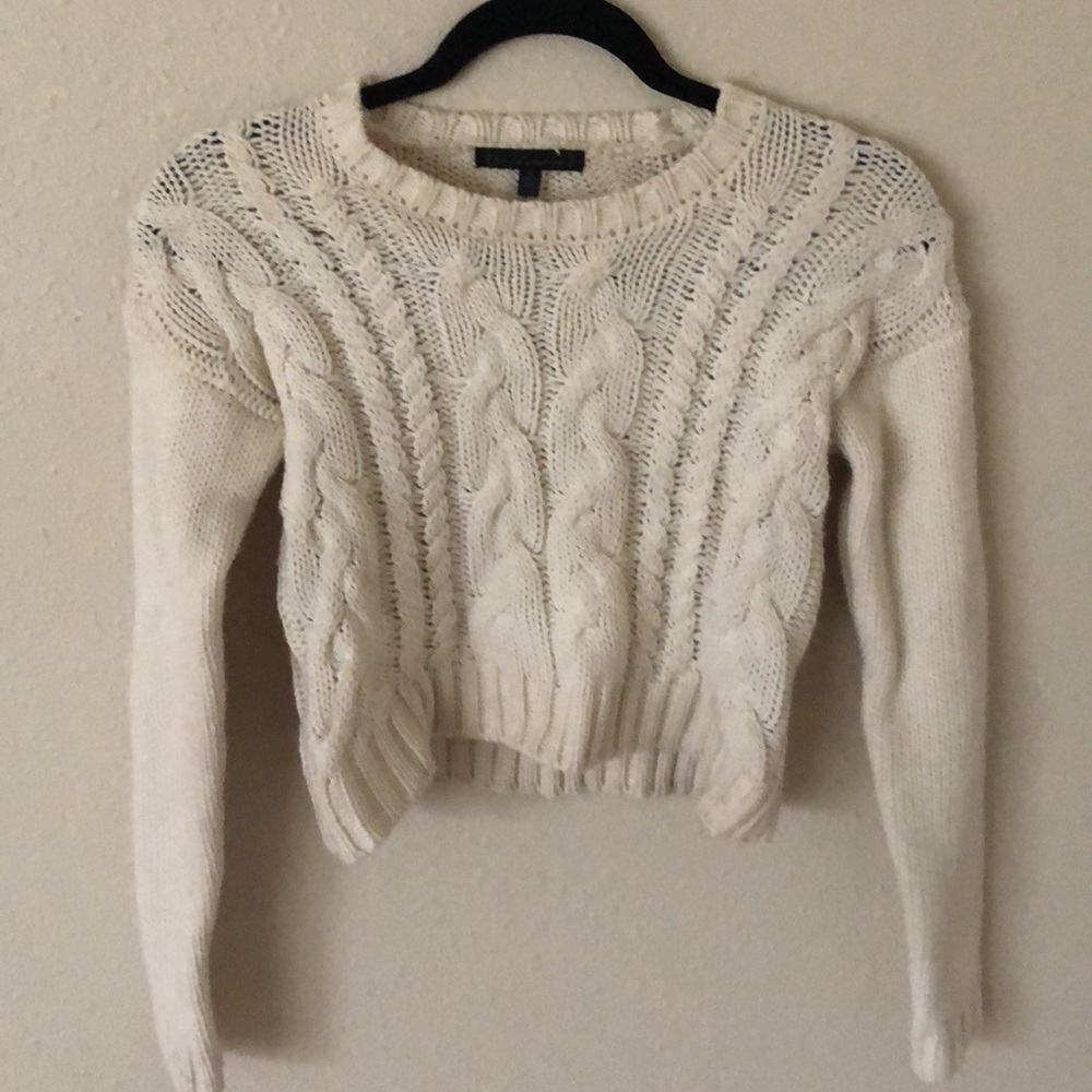 Creamy white crop top cable knit sweater